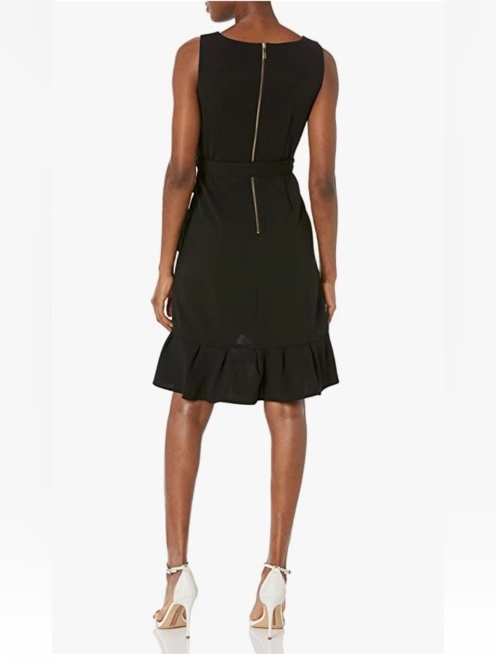 Calvin Klein Black Sleeveless Tie Waist Ruffle Wrap Midi Dress. 6. NWT. - Picture 9 of 12